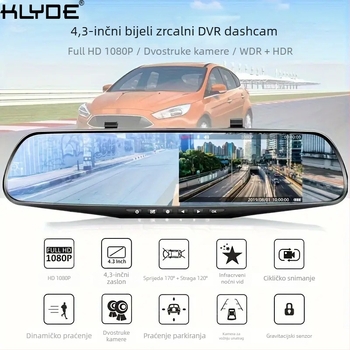 Snimač vožnje u retrovizor s prednjim i stražnjim dvostrukim snimanjem 1080P, sa slikom za vožnju unatrag, DVR za automobil s noćnim vidom visoke razlučivosti