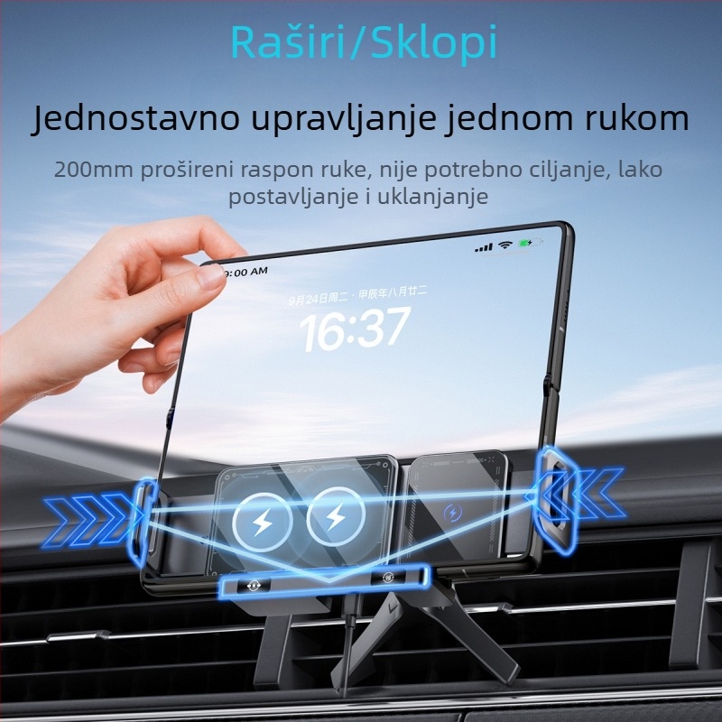 Nosač za mobitel sa sklopivim ekranom u automobilu, novo bežično punjenje iz 2025. za Huawei X5, fiksni nosač za navigaciju Samsung.