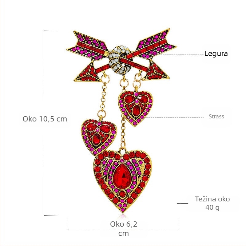 Zhonggu vintage puni dijamant s jednom strelicom kroz srce u obliku rese u retro stilu, broš, igla za muško odijelo, modni dodatak