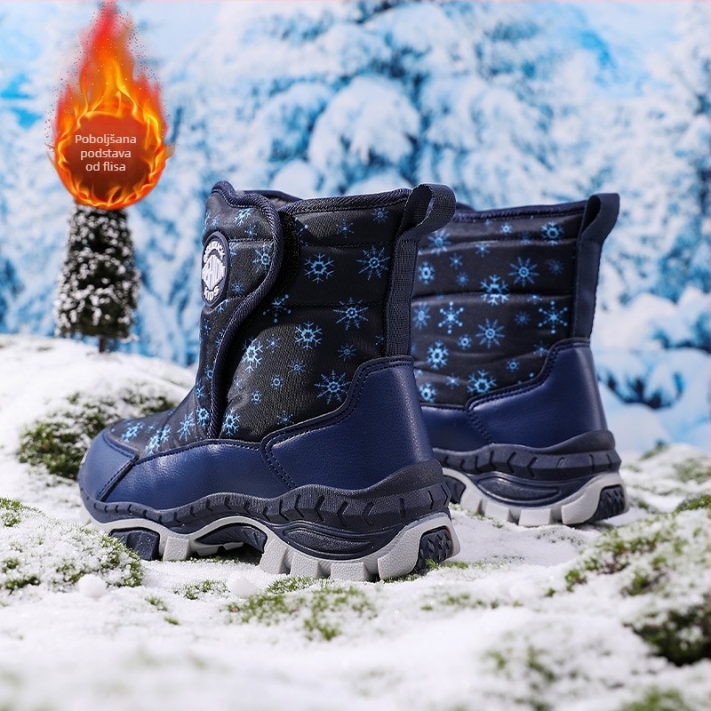 Dječje čizme za snijeg 2024. Zima, nove tople čizme od flis podstave od debelog pamuka, djevojačke čizme s protukliznim remenom i čeličnim kandžama, otporne na hladnoću, pamučne cipele
