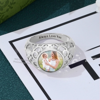 Personalizirani prsten od srebra 925 u retro boji s fotografijom, prilagođen prekograničnom europskom i američkom visokoprodavanom nakitu vrhunskog kvaliteta za žene