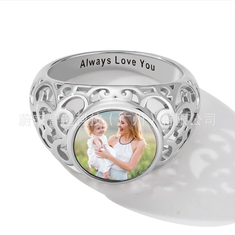 Personalizirani prsten od srebra 925 u retro boji s fotografijom, prilagođen prekograničnom europskom i američkom visokoprodavanom nakitu vrhunskog kvaliteta za žene