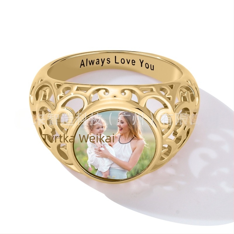 Personalizirani prsten od srebra 925 u retro boji s fotografijom, prilagođen prekograničnom europskom i američkom visokoprodavanom nakitu vrhunskog kvaliteta za žene