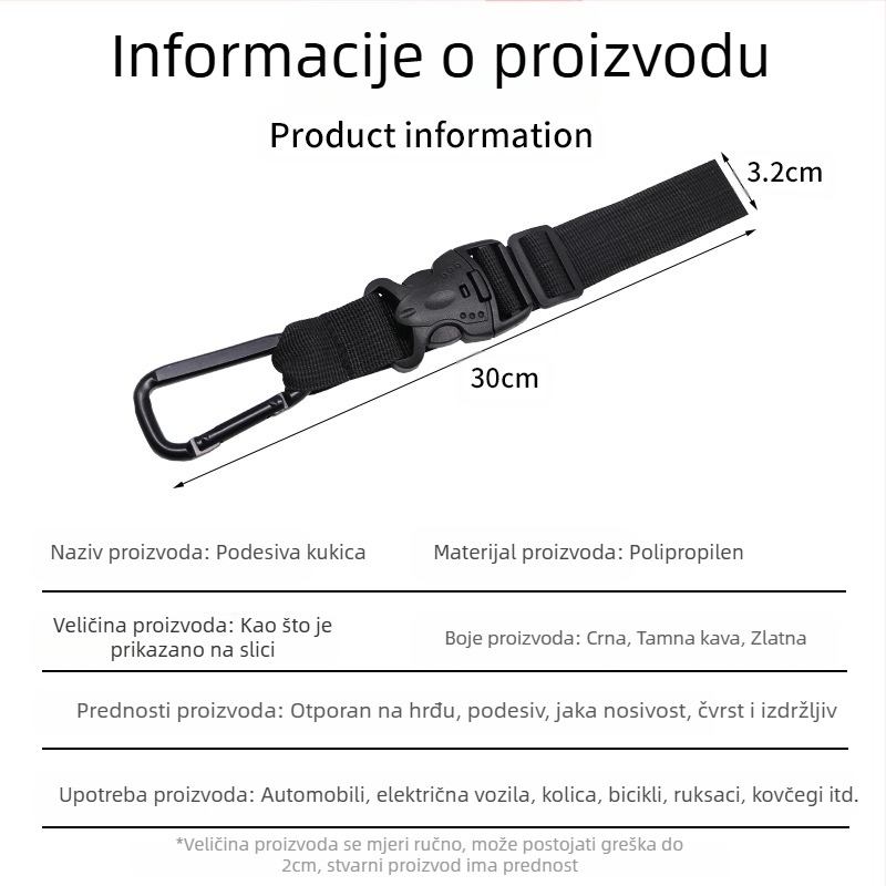 Ruksak za pojas, kopča za brzo vješanje, kopča za vanjsku bocu s vodom, putna planinarska vješalica, kuka za vješanje posude za mineralnu vodu, vrpca za bocu s mineralnom vodom, kopča za vodu