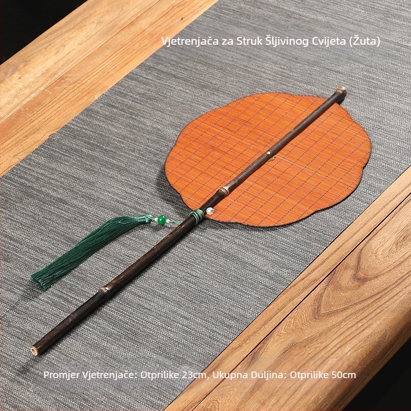 Ručno izrađeni bambusov svileni ventilator za struk, okrugli ventilator od bambusa u kineskom stilu, ventilator za ples Hanfu, rotirajući sklopivi prijenosni okrugli ventilator od Pu ventilatora