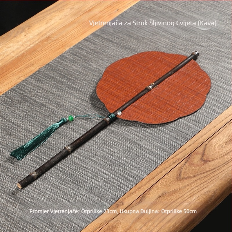 Ručno izrađeni bambusov svileni ventilator za struk, okrugli ventilator od bambusa u kineskom stilu, ventilator za ples Hanfu, rotirajući sklopivi prijenosni okrugli ventilator od Pu ventilatora