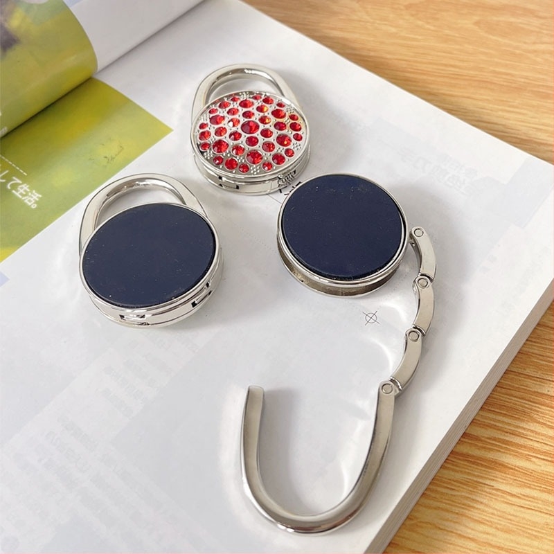 Okrugla vanjska sklopiva kuka za torbu s punim dijamantom, stolni držač za torbu za pohranu, ženska torba, kuka za ručnu torbicu, prijenosna kuka