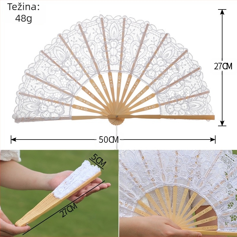 Retro čipkasti lepezasti ventilator u europskom stilu, palača od čipke, šuplji vez, plesni performans, bambusov lepeza, rekviziti za snimanje u studiju za vjenčanje