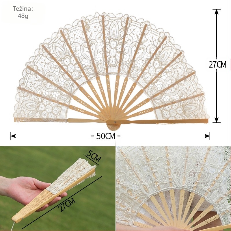 Retro čipkasti lepezasti ventilator u europskom stilu, palača od čipke, šuplji vez, plesni performans, bambusov lepeza, rekviziti za snimanje u studiju za vjenčanje