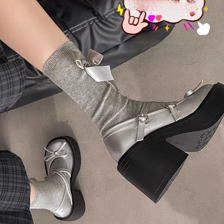 Crne, debele, platforme Mary Jane cipele za žene, nove, visoke pete iz 2024., JK male kožne cipele u studentskom stilu