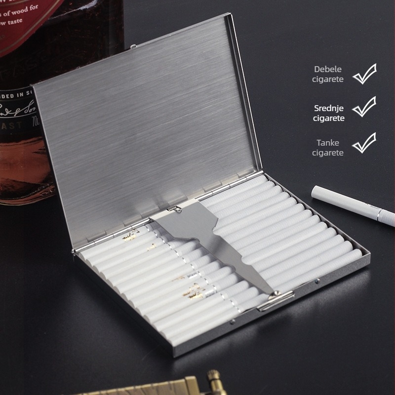 Prijenosna kutija za cigarete od nehrđajućeg čelika za muškarce, poslovna, s 10 komada, metalnom naljepnicom, utorom za kartice i kutijom za pohranu pod pritiskom