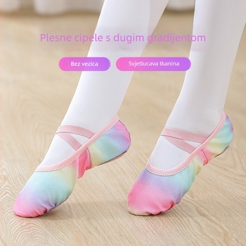 Dječje plesne cipele za djevojčice, baletne cipele s mekim potplatom, dječje kineske plesne cipele s šljokicama i duginim gradijentom, s mačjom kandžom