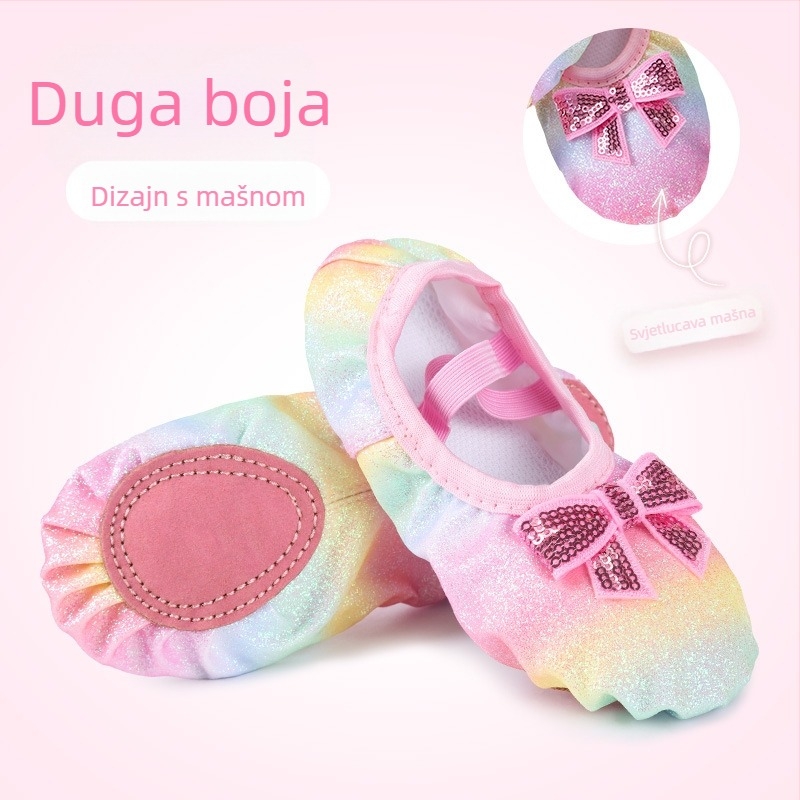 Dječje plesne cipele za djevojčice, baletne cipele s mekim potplatom, dječje kineske plesne cipele s šljokicama i duginim gradijentom, s mačjom kandžom