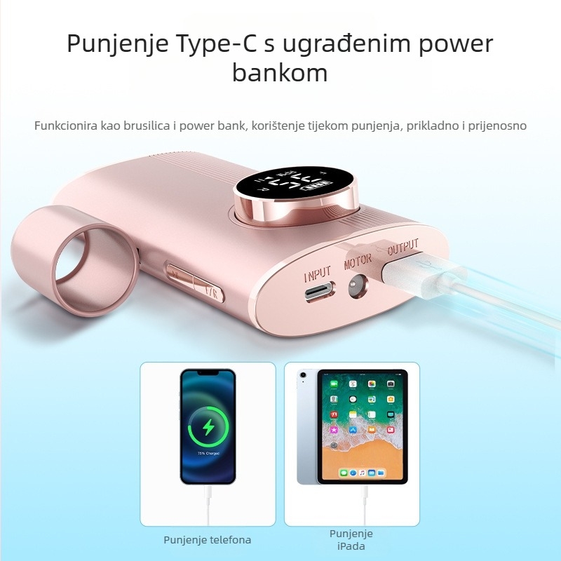 Power Bank, višenamjenski alat za poliranje noktiju, poliranje i uklanjanje laka za nokte i uklanjanje mrtve kože, punjivi prijenosni višenamjenski alat za manikuru