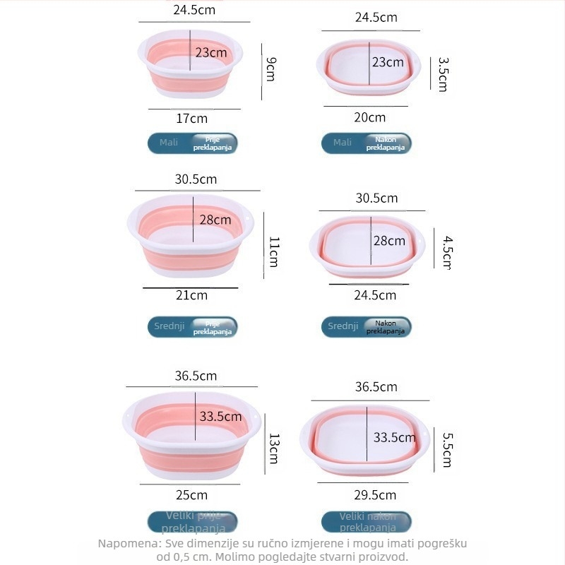 Prijenosni silikonski sklopivi umivaonik, veliki zadebljani umivaonik za pranje povrća, studentski dom, plastični umivaonik za stopala, višenamjenski umivaonik za pranje lica