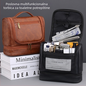 Prekogranična nova višenamjenska dvoslojna viseća PU muška torba za pranje rublja velikog kapaciteta, putna prijenosna kozmetička torba za pohranu