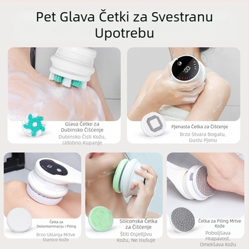 Električna četka za kupanje i tuširanje Cross-Border, vodootporna, s dugom ručkom, četka za kupanje s blatom za kutove, pet rotirajućih električnih četki za kupanje