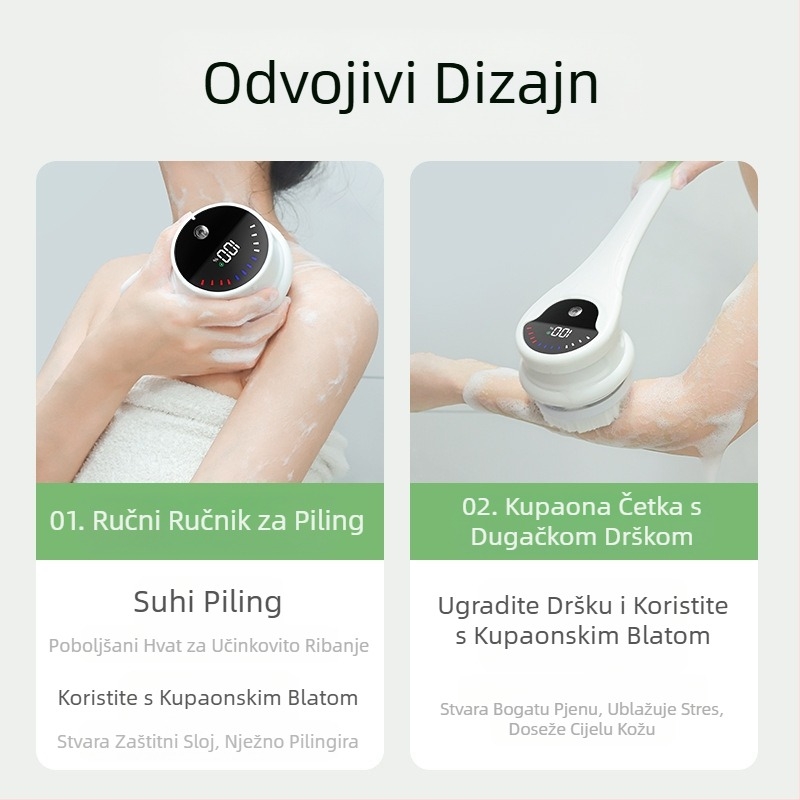 Električna četka za kupanje i tuširanje Cross-Border, vodootporna, s dugom ručkom, četka za kupanje s blatom za kutove, pet rotirajućih električnih četki za kupanje