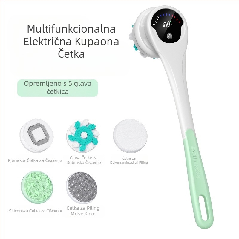 Električna četka za kupanje i tuširanje Cross-Border, vodootporna, s dugom ručkom, četka za kupanje s blatom za kutove, pet rotirajućih električnih četki za kupanje