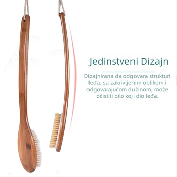 Suha četka za kupanje tijela i leđa, četka za kupanje s dugom drvenom drškom, poboljšava limfni protok i potiče cirkulaciju krvi, suha četka