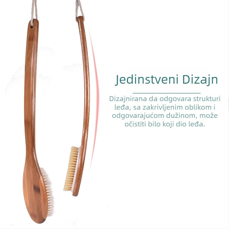 Suha četka za kupanje tijela i leđa, četka za kupanje s dugom drvenom drškom, poboljšava limfni protok i potiče cirkulaciju krvi, suha četka