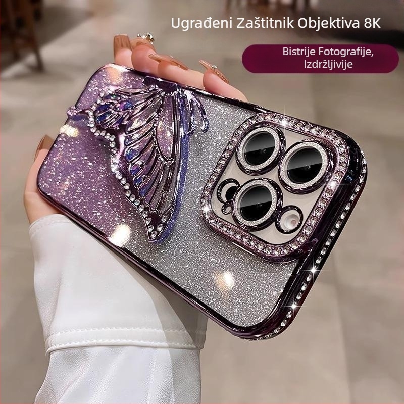 Futrola za mobitel Quicksand Butterfly prikladna za Apple 17 Promax Iphone 16 Elegantna šljokica 15 Prozirna 14 Štitnik 13