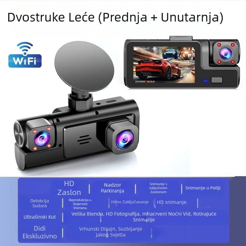 Trosmjerna kamera za snimanje vožnje 1080P s tri objektiva i slikom za vožnju unatrag, snimač automobila, tvornica međusobnog povezivanja mobilnih telefona