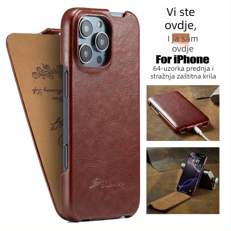 Pogodno za Apple iPhone 16 Promax maskicu za mobitel 17" s preklopnim gornjim i donjim dijelom, u obliku kože i zaštitnu navlaku.