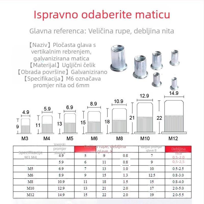 Stroj za zakivanje matica s navojem M3-M12, priključci za zakivanje, 300 komada ručnih strojeva za zakivanje/alat za matice s pištoljem za zakivanje
