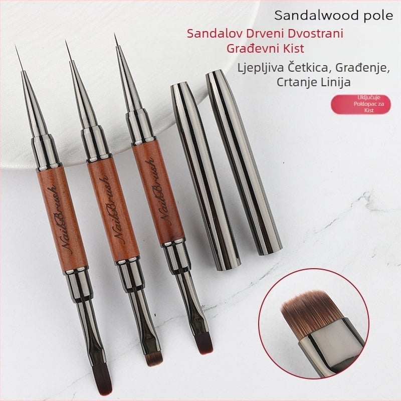 Set od sandalovine s navlakom, dvostrana četka za manikuru za fototerapiju s okruglom glavom, oslikana s gradijentom, kvadratna i okrugla, za salone za nokte