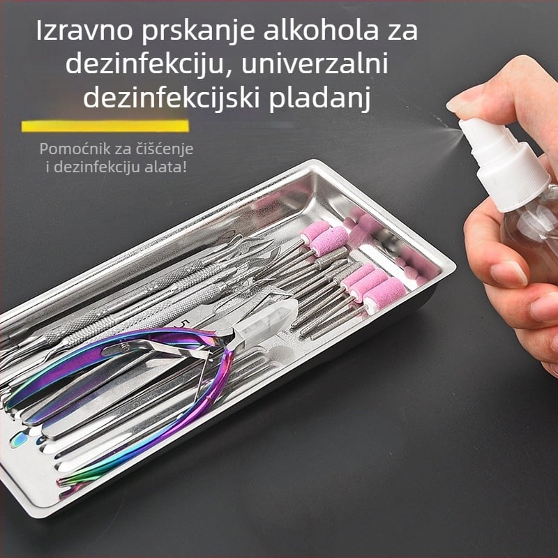 Posebna dezinfekcijska ploča za alate za nokte, zadebljani nehrđajući čelik 304, otporan na koroziju i visoke temperature, za pohranu i prijenosno skladištenje alata za nokte.
