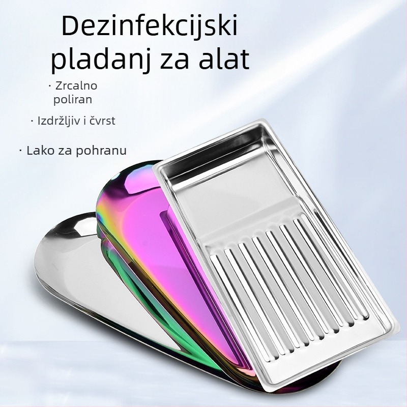 Posebna dezinfekcijska ploča za alate za nokte, zadebljani nehrđajući čelik 304, otporan na koroziju i visoke temperature, za pohranu i prijenosno skladištenje alata za nokte.