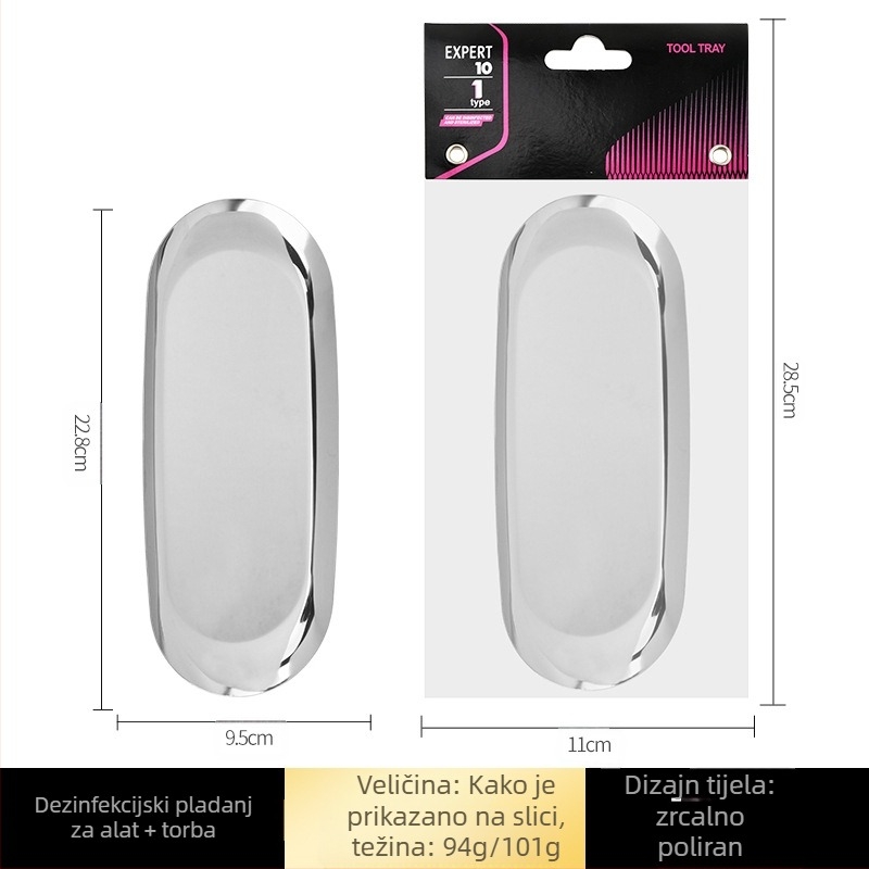 Posebna dezinfekcijska ploča za alate za nokte, zadebljani nehrđajući čelik 304, otporan na koroziju i visoke temperature, za pohranu i prijenosno skladištenje alata za nokte.