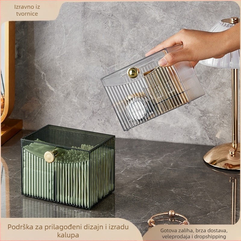 Kutija za pohranu kozmetike s vatom za uši, kozmetičko jaje za šminkanje, kozmetička četkica za šminkanje, stolna pohrana s poklopcem, prozirni pretinac za završnu obradu