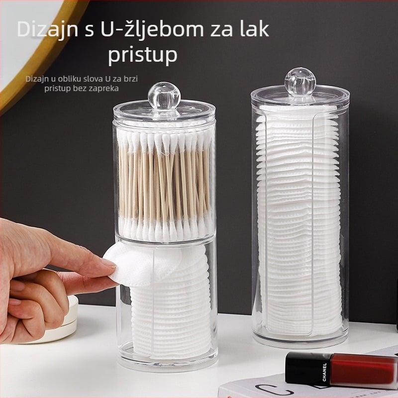 Dvoslojna okrugla prozirna kutija za pohranu pamučnih štapića za kućnu upotrebu, kutija za šminkanje za čačkalice velikog kapaciteta, kreativne jednostavne kutije