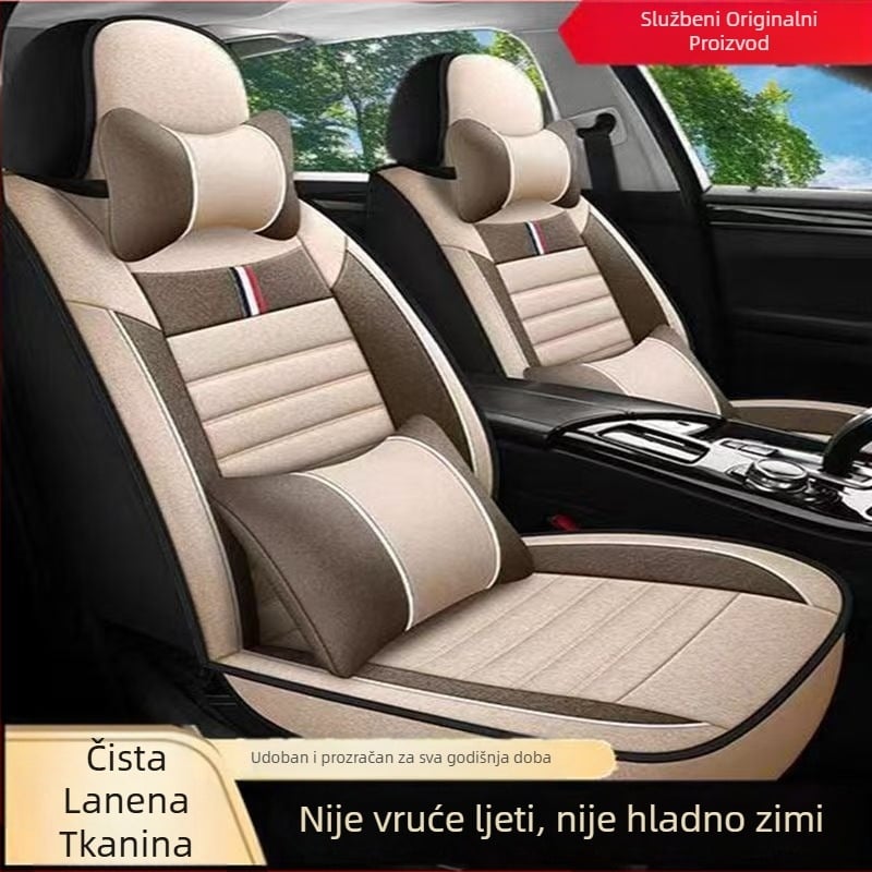 Jastuk za autosjedalicu, univerzalni za sva godišnja doba, navlaka za sjedalo od lana, ljetna navlaka za sjedalo od tkanine, potpuno zatvorena posebna navlaka za jastuk za sjedalo, prozračni lan