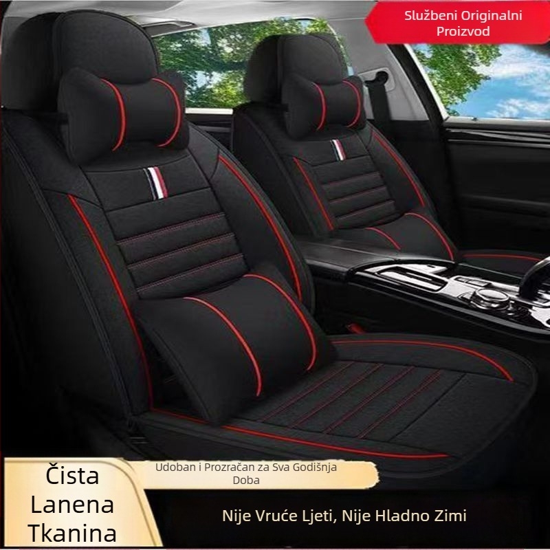 Jastuk za autosjedalicu, univerzalni za sva godišnja doba, navlaka za sjedalo od lana, ljetna navlaka za sjedalo od tkanine, potpuno zatvorena posebna navlaka za jastuk za sjedalo, prozračni lan