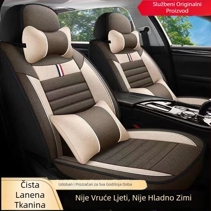 Jastuk za autosjedalicu, univerzalni za sva godišnja doba, navlaka za sjedalo od lana, ljetna navlaka za sjedalo od tkanine, potpuno zatvorena posebna navlaka za jastuk za sjedalo, prozračni lan