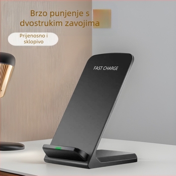Pametni bežični punjač za mobilne telefone s dvostrukom zavojnicom od 15 W, vertikalni prijenosni sklopivi, brzo punjenje, stolni stalak