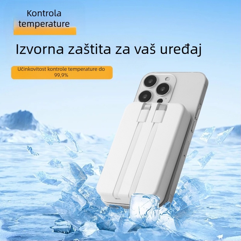 Prekogranična veleprodaja magnetske bežične Magsafe Power Bank s ugrađenim kabelom, ultra tanka prijenosna Power Bank s brzim punjenjem, prilagodba