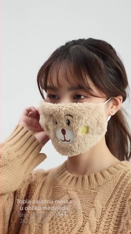 Zimska muška i ženska crtana izvezena maska, slatka medvjeđa kapa, plišana zimska topla hladnootporna maska za uši u paru