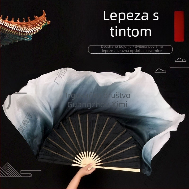 Lepeza za klasični ples, lepeza za ples, ženska, crna, duga, debela, dvostrano ljepljiva, Zhou Yangko Dance Square Dance Ink fan