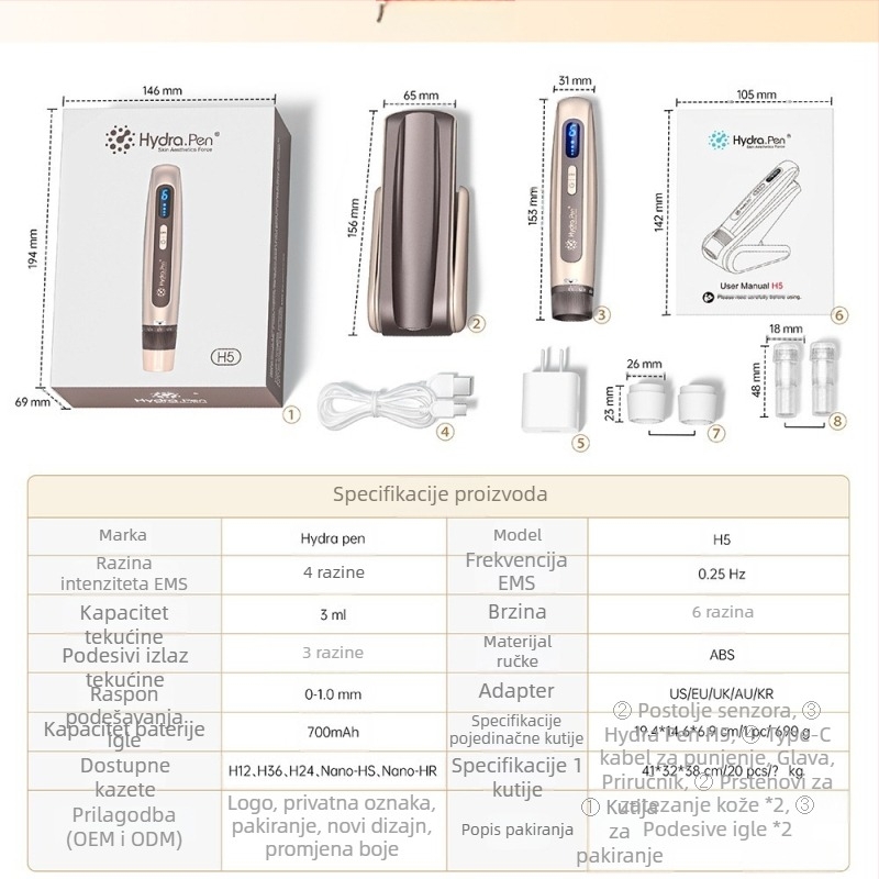 Prekogranični novi Hydra pen H5 električni instrument za nano mikroiglice MTS mikrostrujni EMS instrument za ljepotu