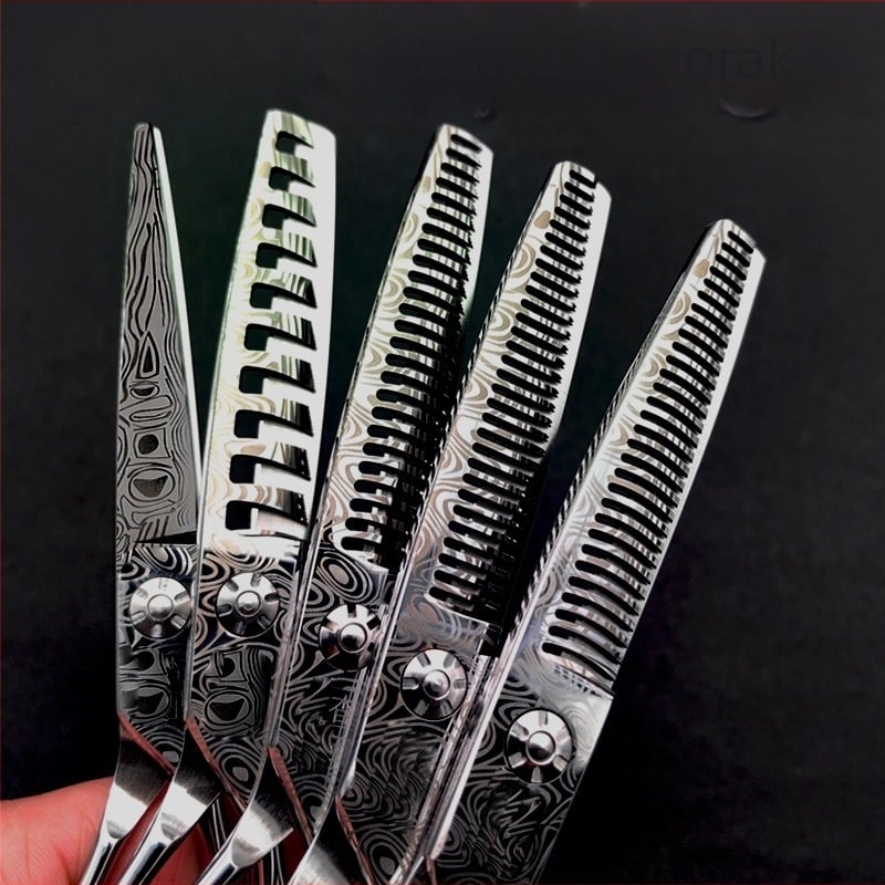 Damask uzorak profesionalne brijačke škare frizerske škare za ravno rezanje, prorjeđivanje, škare s finim zupcima, škare za podrezivanje s uzorkom riblje kosti