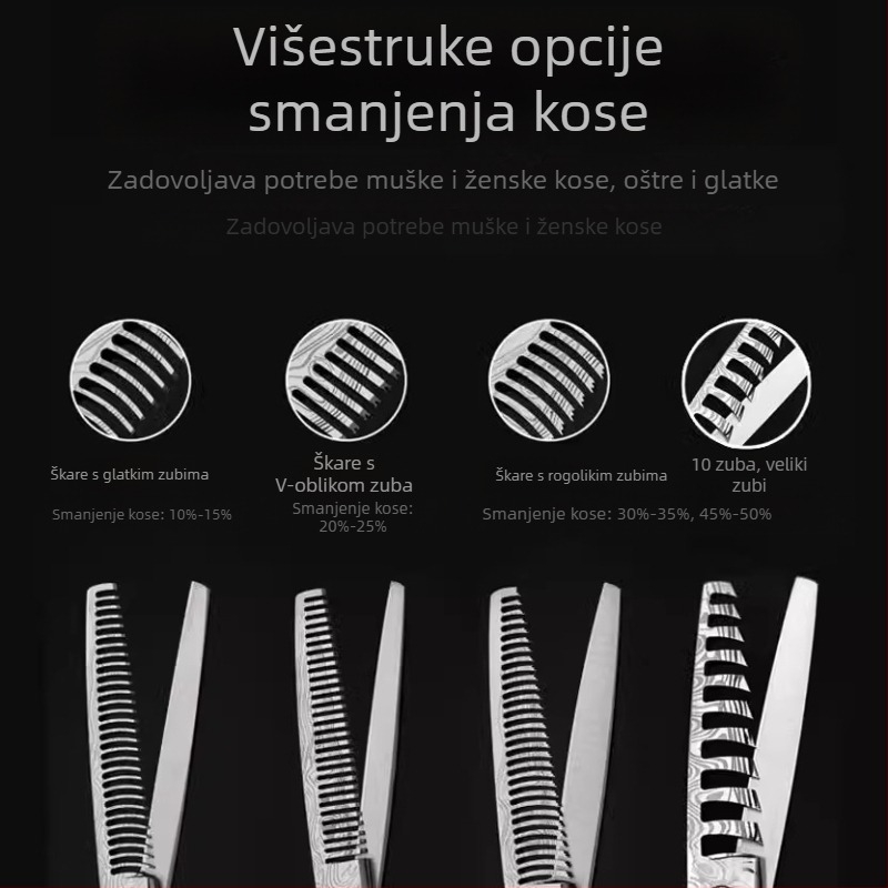 Damask uzorak profesionalne brijačke škare frizerske škare za ravno rezanje, prorjeđivanje, škare s finim zupcima, škare za podrezivanje s uzorkom riblje kosti