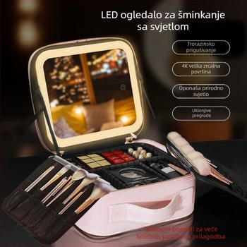 Prekogranična kozmetička torbica za pohranu ogledala, napredna LED kozmetička torbica, prijenosna, višeslojna, trodimenzionalna sa svjetlom