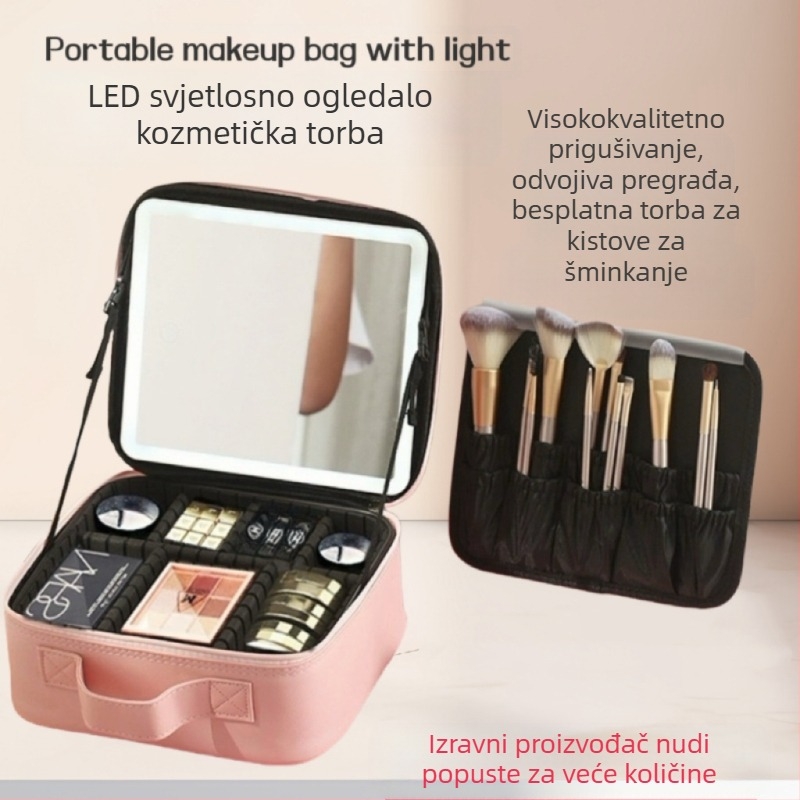 Prekogranična kozmetička torbica za pohranu ogledala, napredna LED kozmetička torbica, prijenosna, višeslojna, trodimenzionalna sa svjetlom