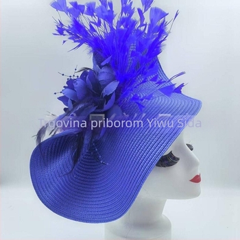Amazon Hot Selling Europski i američki cilindar Pretjerani cvjetni pero Slamnati šešir Temperament Slavna osoba Festival konjskih utrka Vjenčanica Traka za glavu