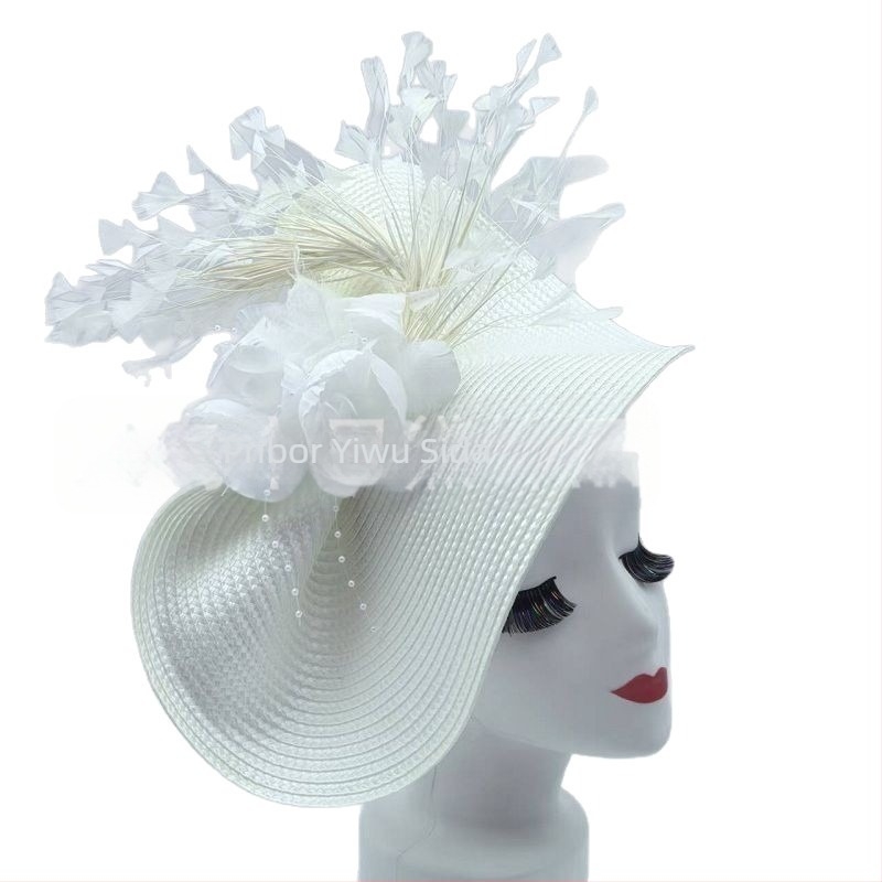 Amazon Hot Selling Europski i američki cilindar Pretjerani cvjetni pero Slamnati šešir Temperament Slavna osoba Festival konjskih utrka Vjenčanica Traka za glavu