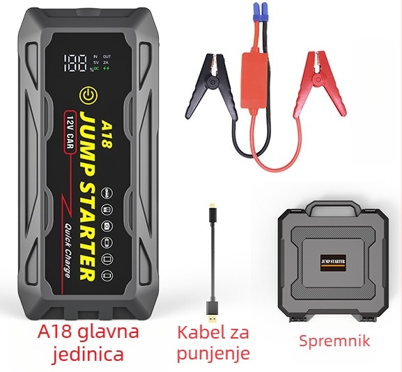 Prijenosni višenamjenski vodootporni 12V auto napajanje za hitne slučajeve s baterijom od 66W za brzo punjenje